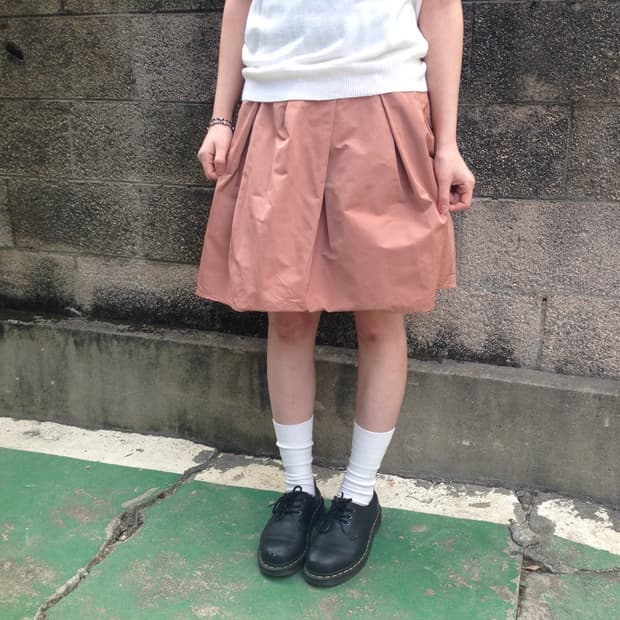 빈티지 밴딩 스커트 박스 플리츠 디테일 벌룬핏 핑크 베이지