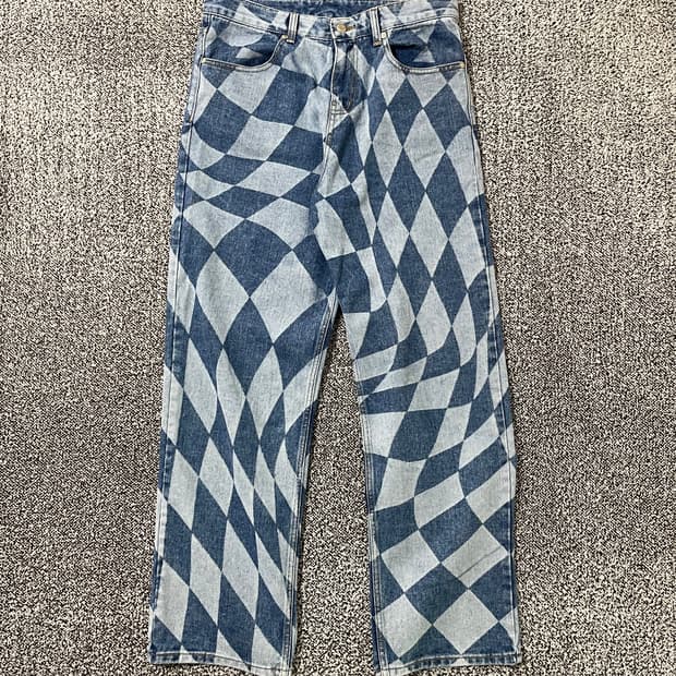 빈티지9. NOMANUAL 노메뉴얼 DT체커보드 데님 팬츠 청바지