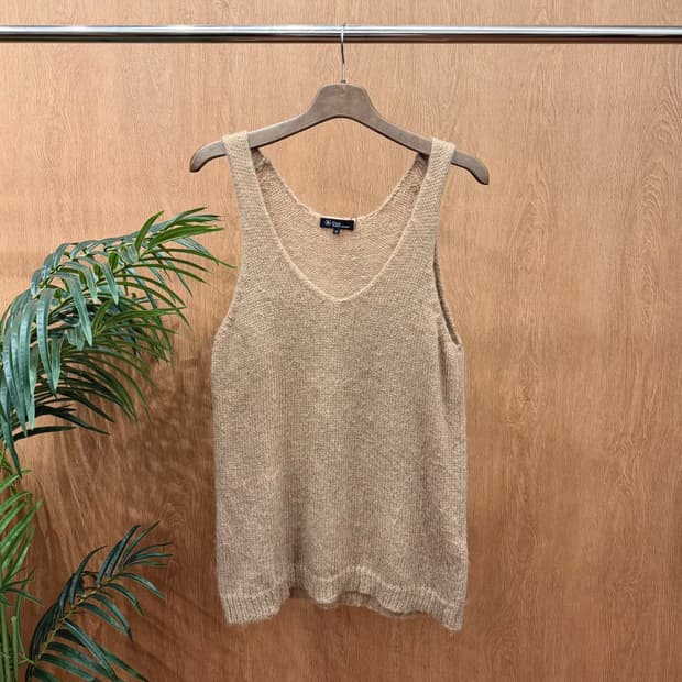 이자벨마랑 에뚜왈 브이넥 슬리브리스 니트 무지 디테일 루즈핏 베이지