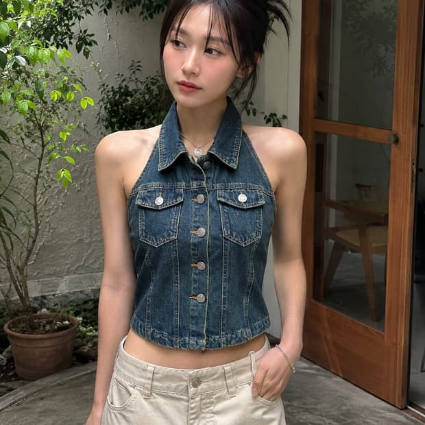 (새상품) Molorda 백리스 스트렙 뷔스티에 데님 탑