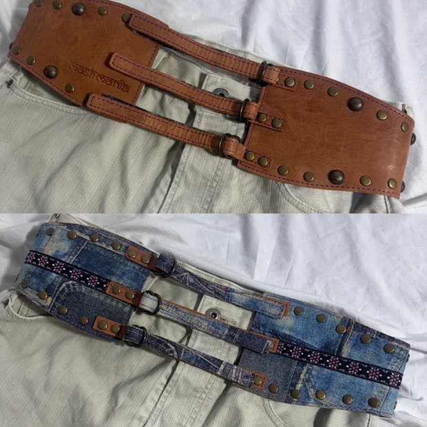 Mash mania 스터드 리버시블 와이드 벨트 데님 y2k