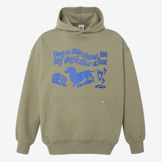 애드오프 DOGS LIKE CHEESE HOOD SAND-KHAKI