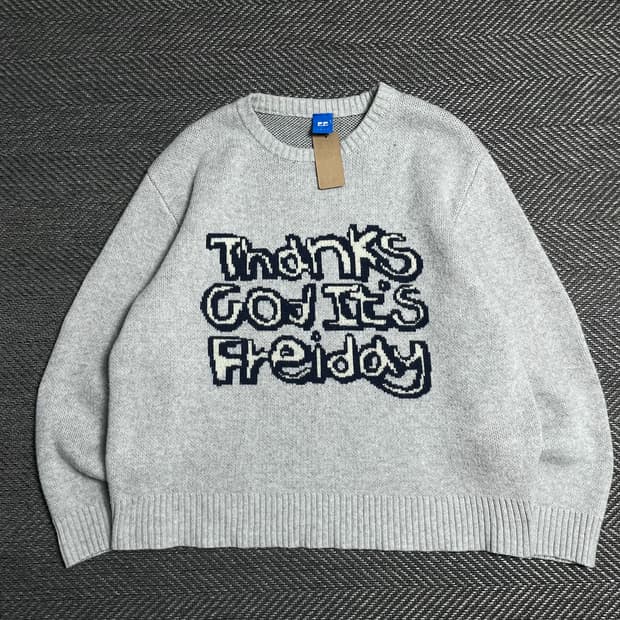프라이 T.G.L.F 자카드 빅로고 니트 그레이o 5174