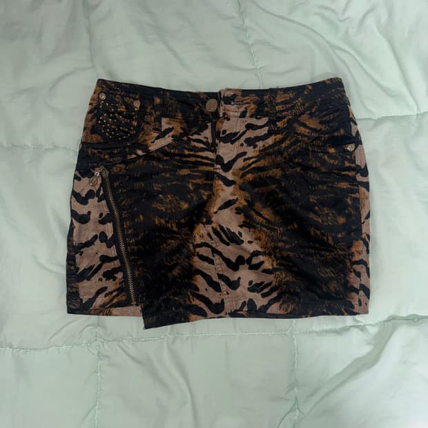 갸루 호피 지퍼라인 미니스커트 