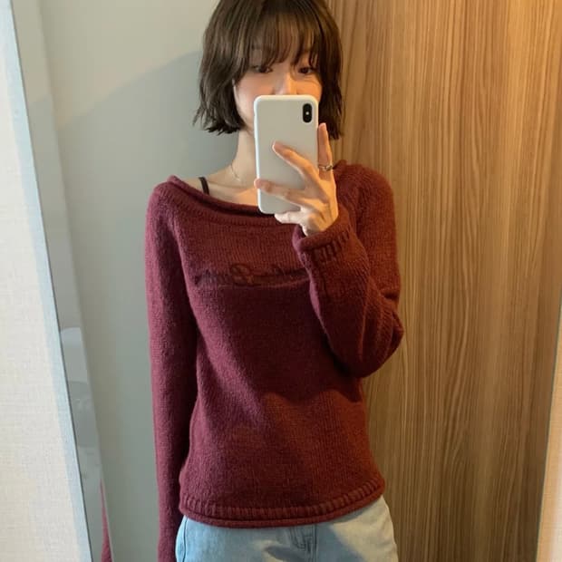 썸웨어버터 알파카 보트넥 니트 그레이프