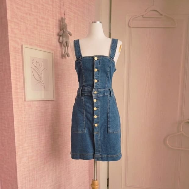 핏 예쁜 데님 멜빵 원피스 (S)