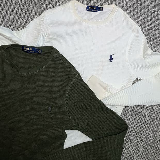 폴로 랄프로렌 와플 긴팔 티셔츠  흰색  올리브 2벌 S  80