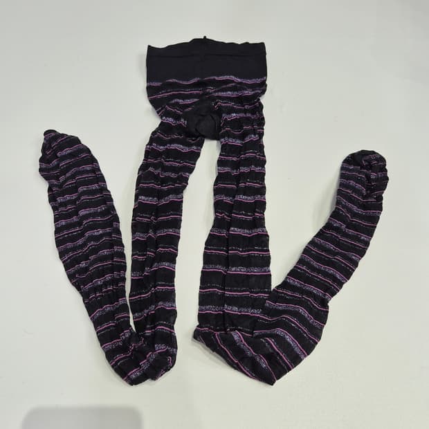 블랙핑크 반짝이 스트라이프 시스루 팬티스타킹