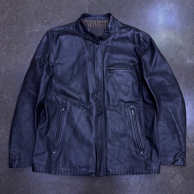 코모도 차이나 싱글 라이더 스티치 라인 소가죽 레더자켓 100