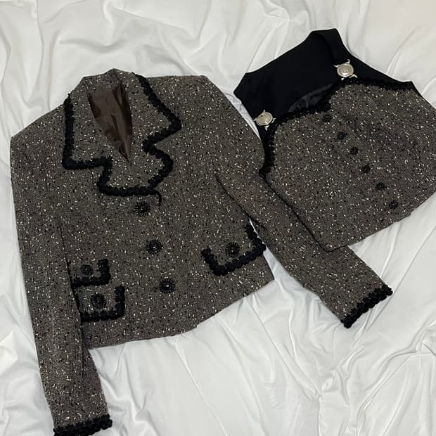 빈티지 ) 쿠키앤크림 트위드자켓 & 베스트 