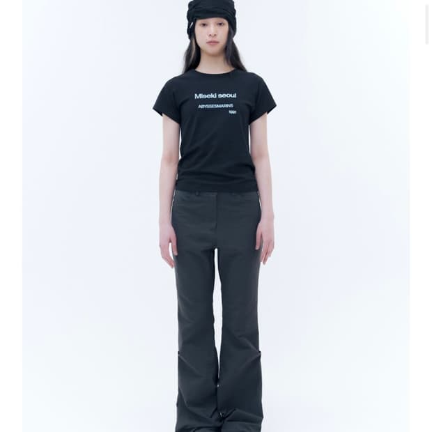 Cotton shirring bootscut pants CHARCOAL