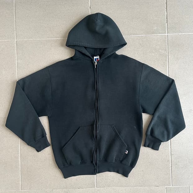 90s 빈티지 러셀 후드집업 블랙 M