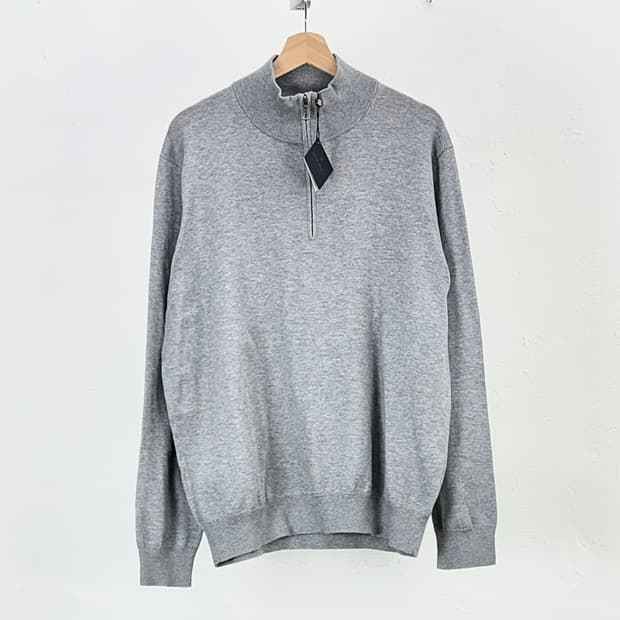 브룩스 브라더스 라이트 그레이 수피마 하프 집 니트 스웨터