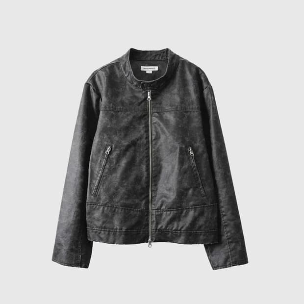 999humanity 라이더 레더 자켓 워시드카키