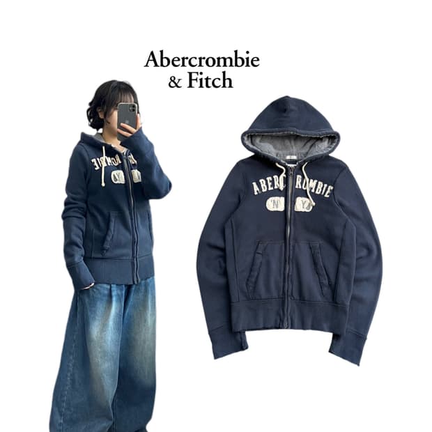 아베크롬비 Y2K 딱붙 아치로고 후드집업 네이비
