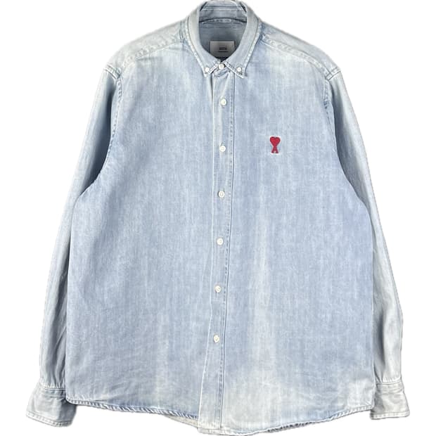 AMI 아미 스몰 하트 자수 로고 데님 셔츠