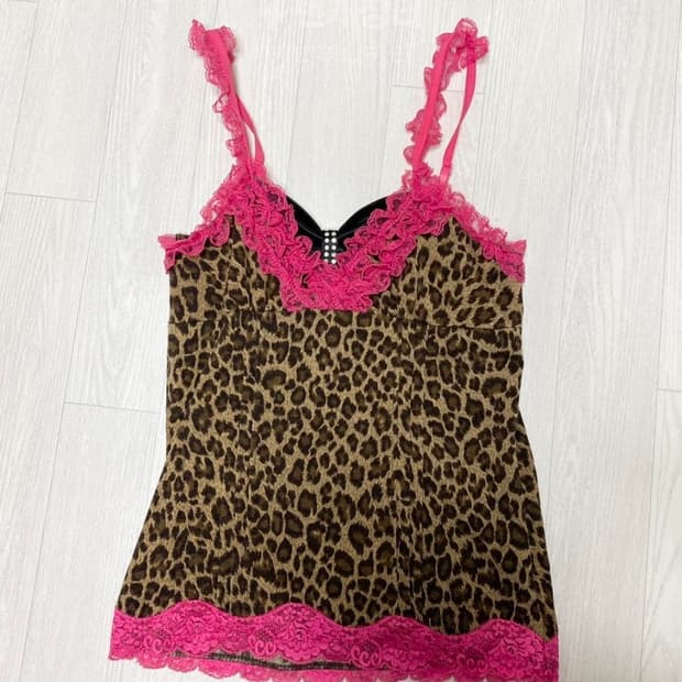 Ma*rs 핑크 호피 레이스 빈티지 슬리브리스 히메갸루 오네갸루