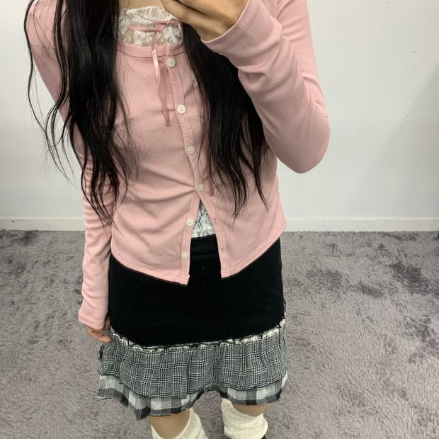 레이스 레이어드 리본 가디건