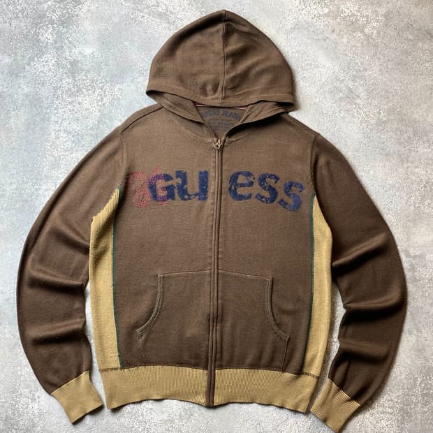 [M] 00s Guess Jeans 게스 빈티지 브라운 니트 후드집업