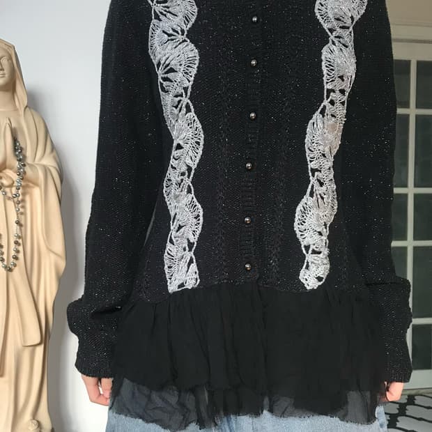 vintage pearl ruffle lace cardigan
