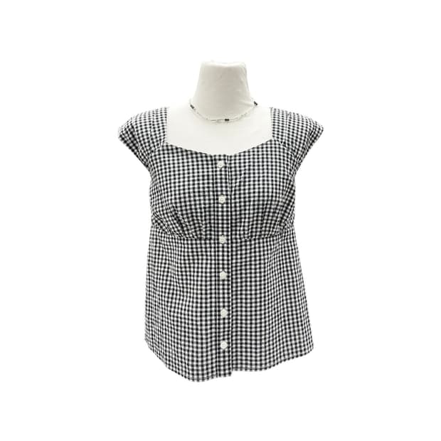 Beams Gingham Check Sleeve Blouse