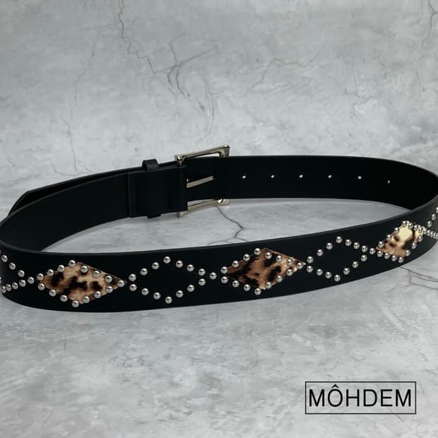 [Unisex] 호피 찡 레오파드 스터드 벨트