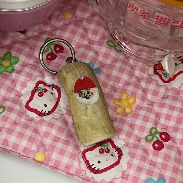 고전 빈티지 산타 사슴뿔 키링 키체인 노르웨이 유럽 핸드페인팅 스트랩