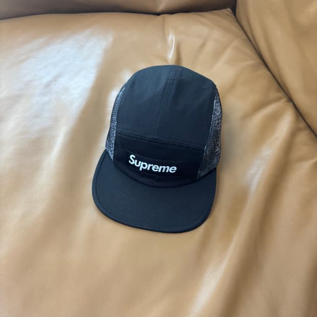 슈프림 캠프캡 모자 박스로고 스네이크 워시드 블랙