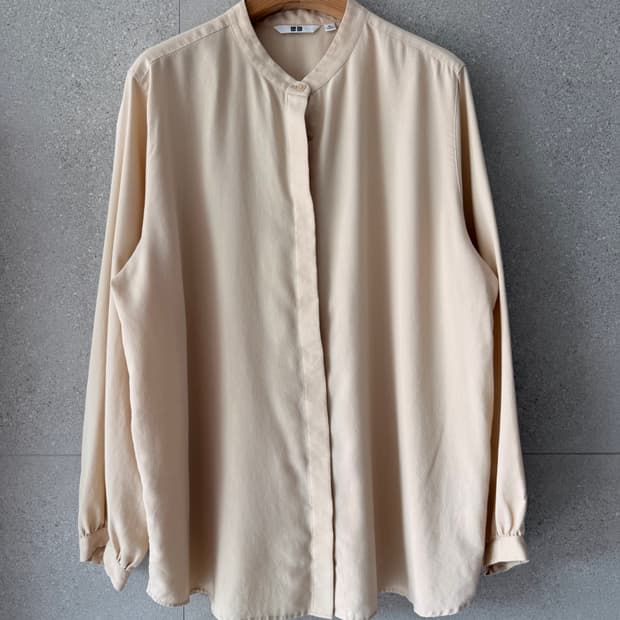 유니클로 노칼라 블라우스 아이보리 여성 촤르르 XL