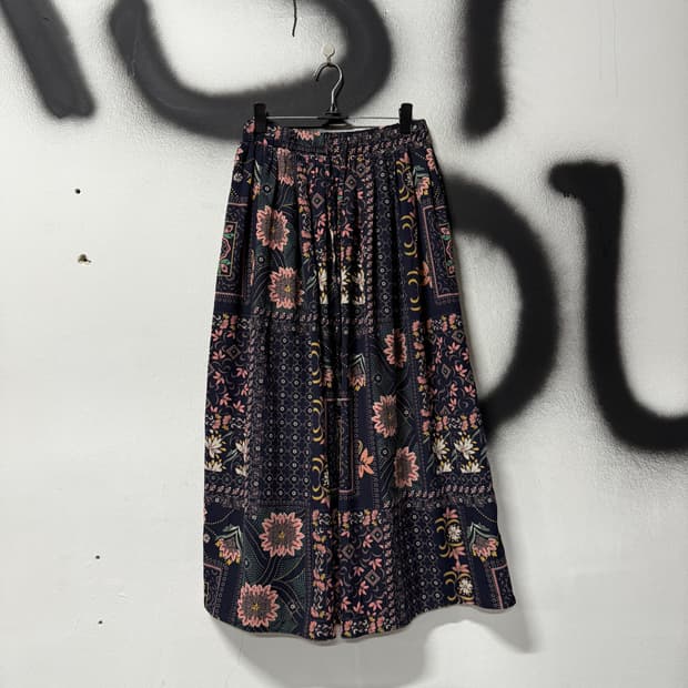 VTG 빈티지 히피 모리 에스닉 멀티 패턴 플레어 롱 스커트