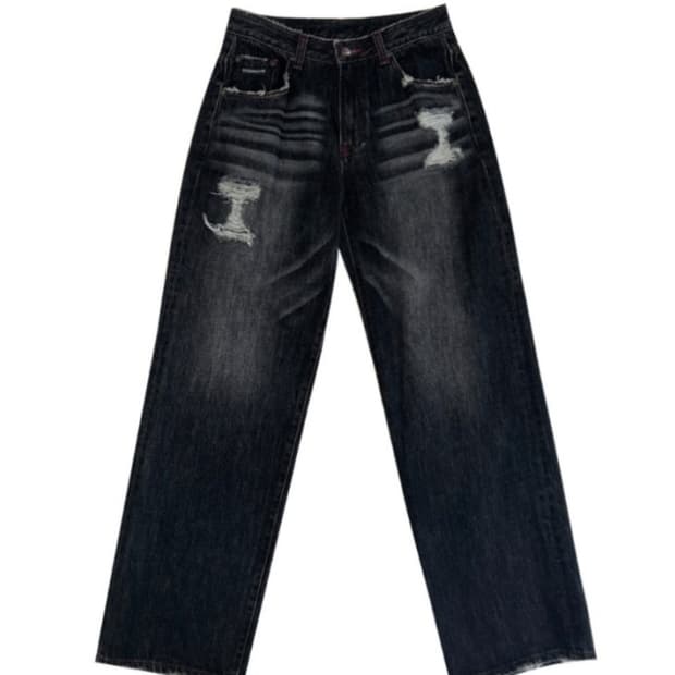 PNF 921 Washing Damaged Wide Denim