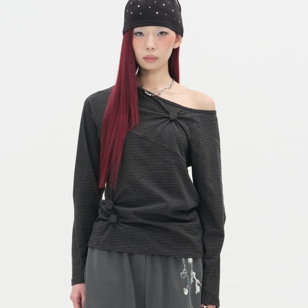 타입서비스 Striped Seam Button Top [Black]