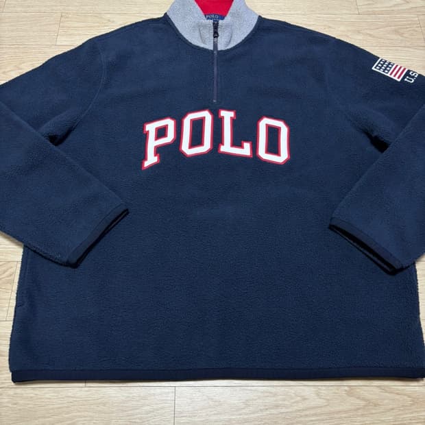 폴로 성조기 자수 플리스 하프집업 네이비 XL