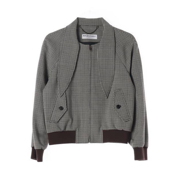 발렌시아가 머플러 타이 울 체크 패턴 봄버 재킷 헤링턴 자켓