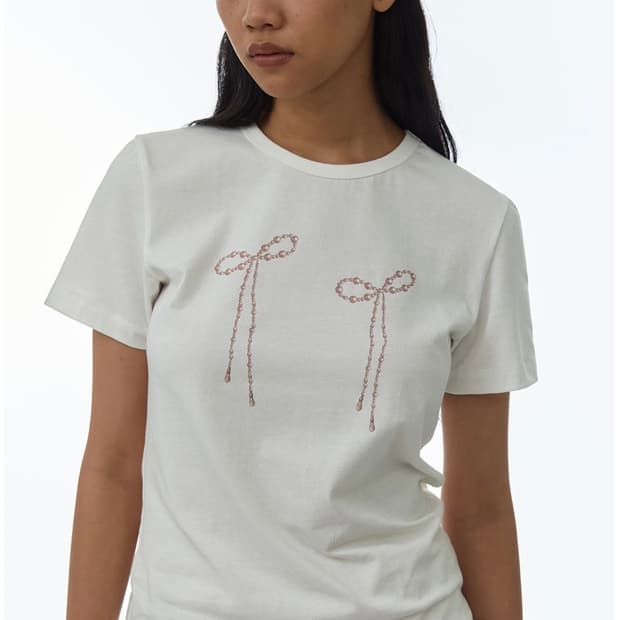 밀로우먼 펄 리본 티셔츠