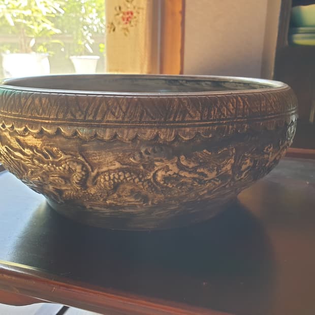 골동/수집용] 동양풍 대형 도자기 용문양 수련발 / 수조 (29×13cm