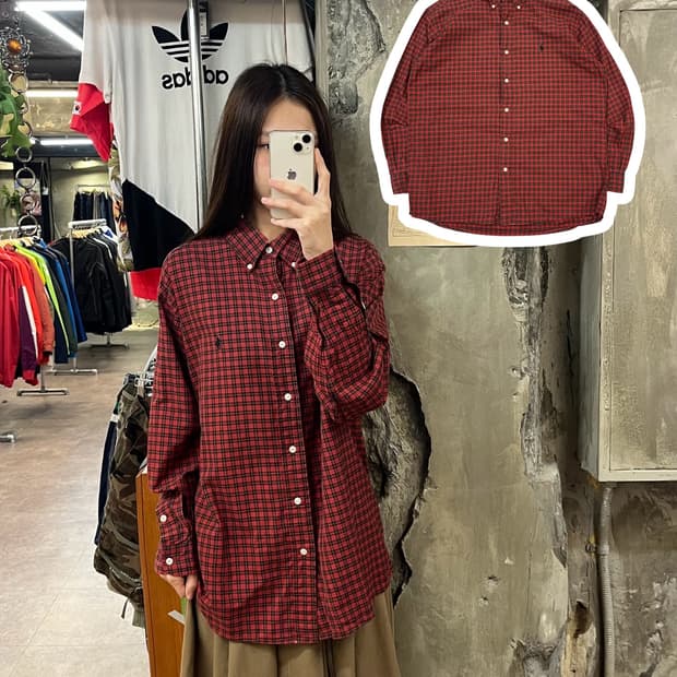 폴로 랄프로렌 체크 셔츠 레드 M #csz1490