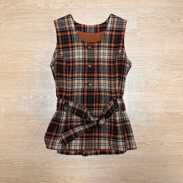 타탄체크 벨티드 베스트