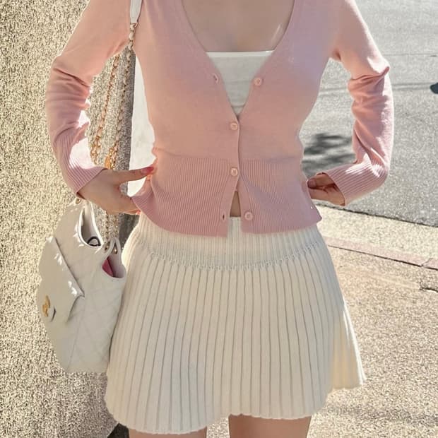 카인다미 울 가디건 - 핑크