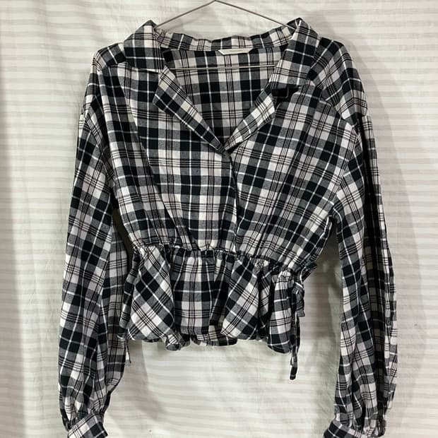 빈티지 체크 셔링 블라우스 1020 y2k 스트릿 갸루 펑키 일본빈티지 