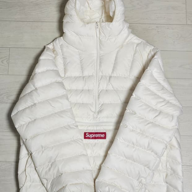 [L] 슈프림 마이크로 다운 하프 집 후드 풀오버 화이트