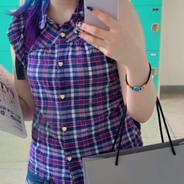키치 일브 y2k 갸루 체크프릴반팔셔츠