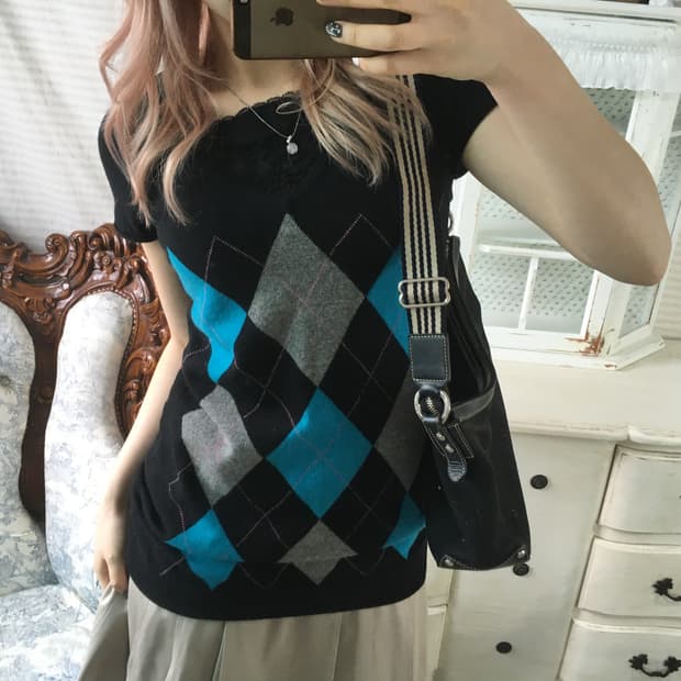 Set)아가일 니트 + 레이스 나시