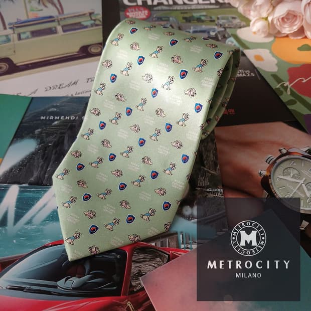 메트로시티 실크 민트 강아지 패턴 넥타이 9cm A+등급 A19294
