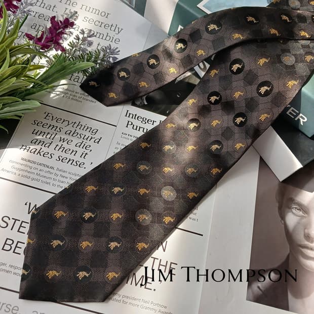 짐톰슨 코끼리 자수 패턴 넥타이 9.5cm A+~A등급 E848
