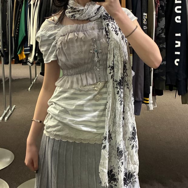 Japanese vintage 오리엔탈 꽃무늬 머플러