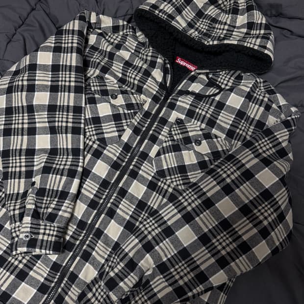 슈프림 라인드 집업후드 플란넬 M