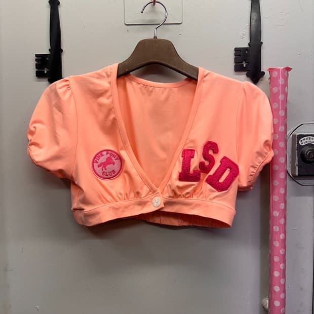 Coral Pink Pony Embroidery Bolero Top