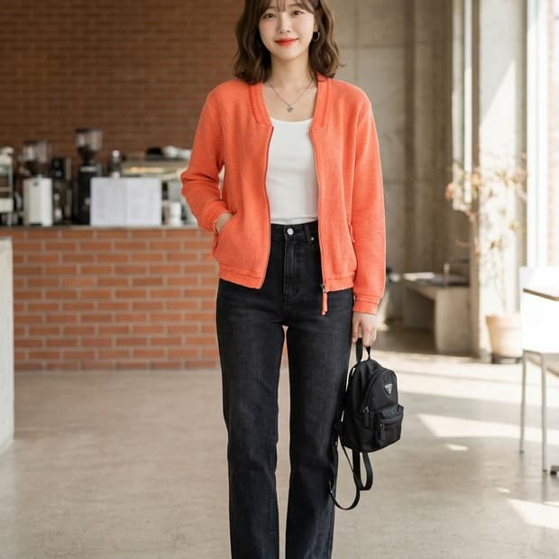 스틸 베네통(STILE BENETTON) 오렌지 니트 집업 가디건