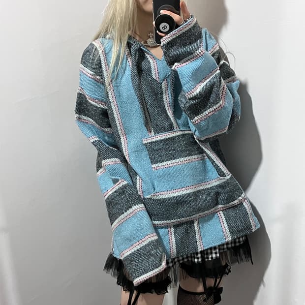 맥시칸 패턴 후드 아노락
